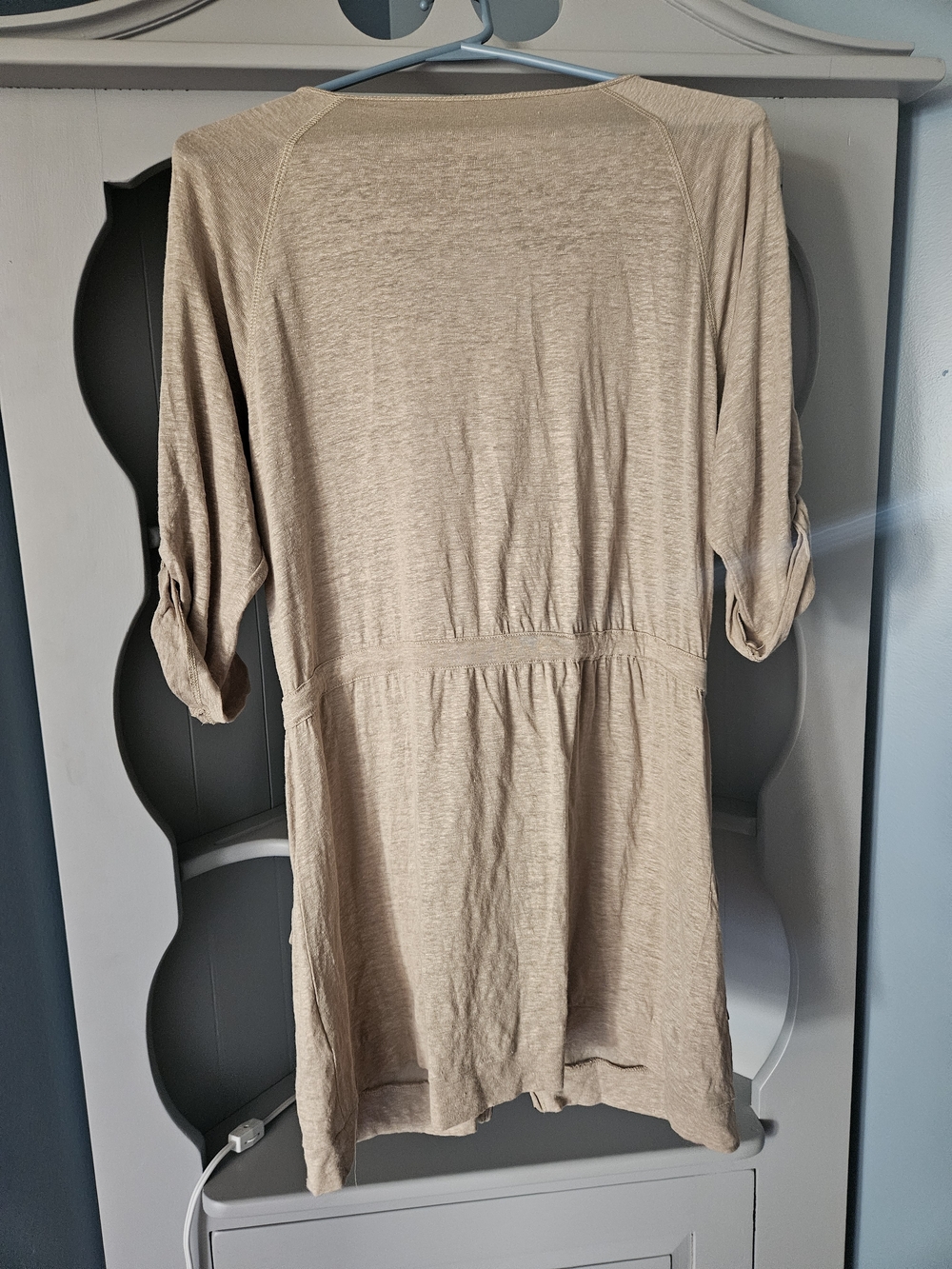 Zip-Up Tan Tunic Dress with Pockets And Drawstring Waist, Size 10. - Picture 3 of 6